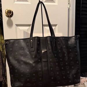 MCM Reversible Ebony Logo Tote with Pochette